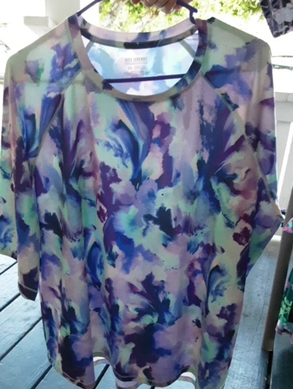 Reel Legends Women's Long Sleeve Watercolor Print Top - Purple, Blue, Teal